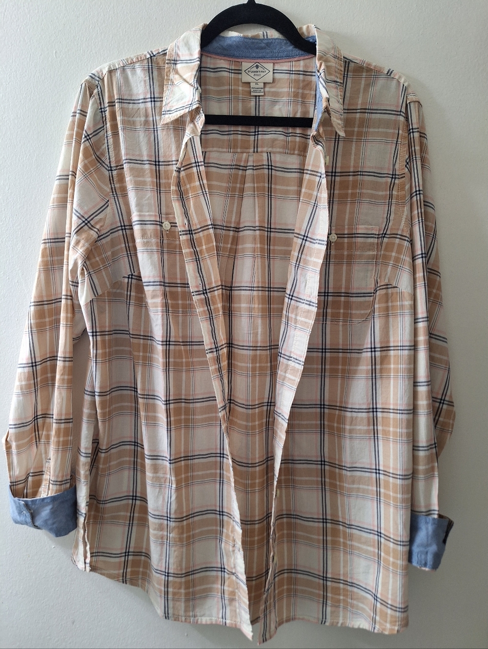 St. John's Bay Beige Plaid Button-Down Shirt